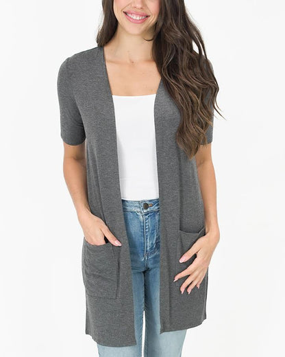 Short Sleeve Casual Day Cardigan in Heathered Charcoal - FINAL SALE
