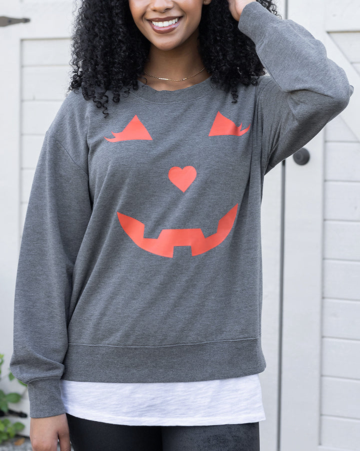 front view of pumpkin sweatshirt