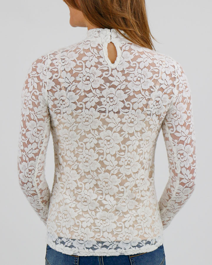Layered Lace Mock Neck Top in Ivory - FINAL SALE