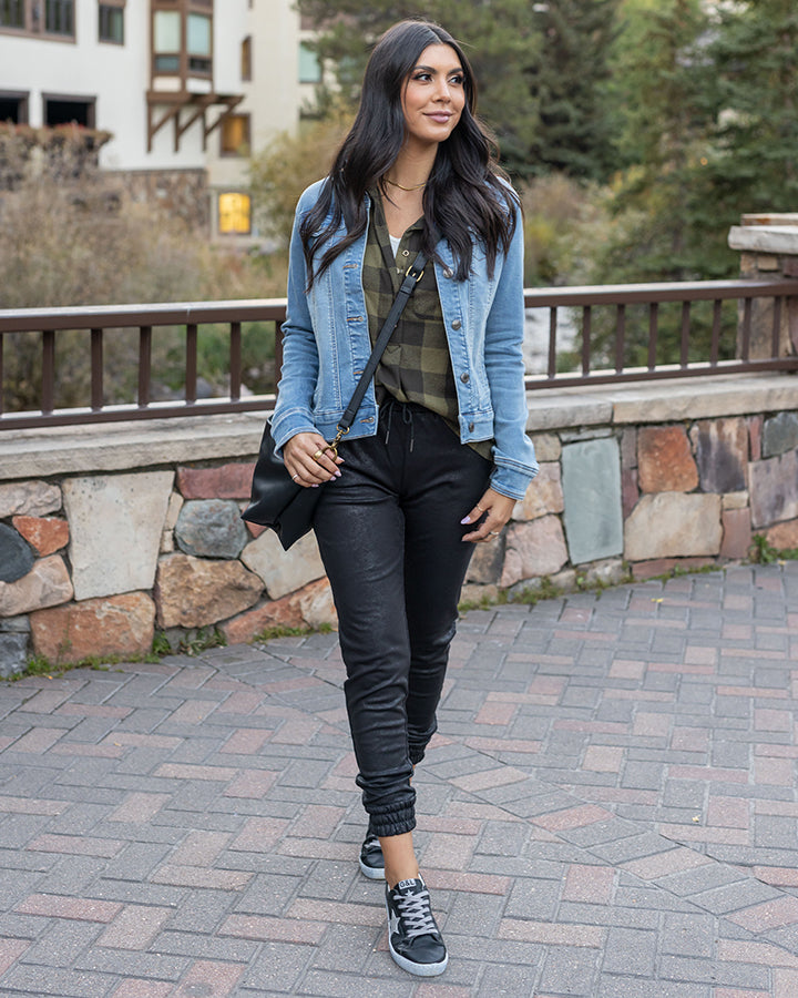 Leather-Like Joggers in Black