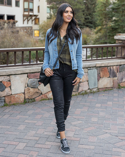 Leather-Like Joggers in Black