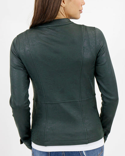 Leather Like Cafe Racer Jacket in Dark Green