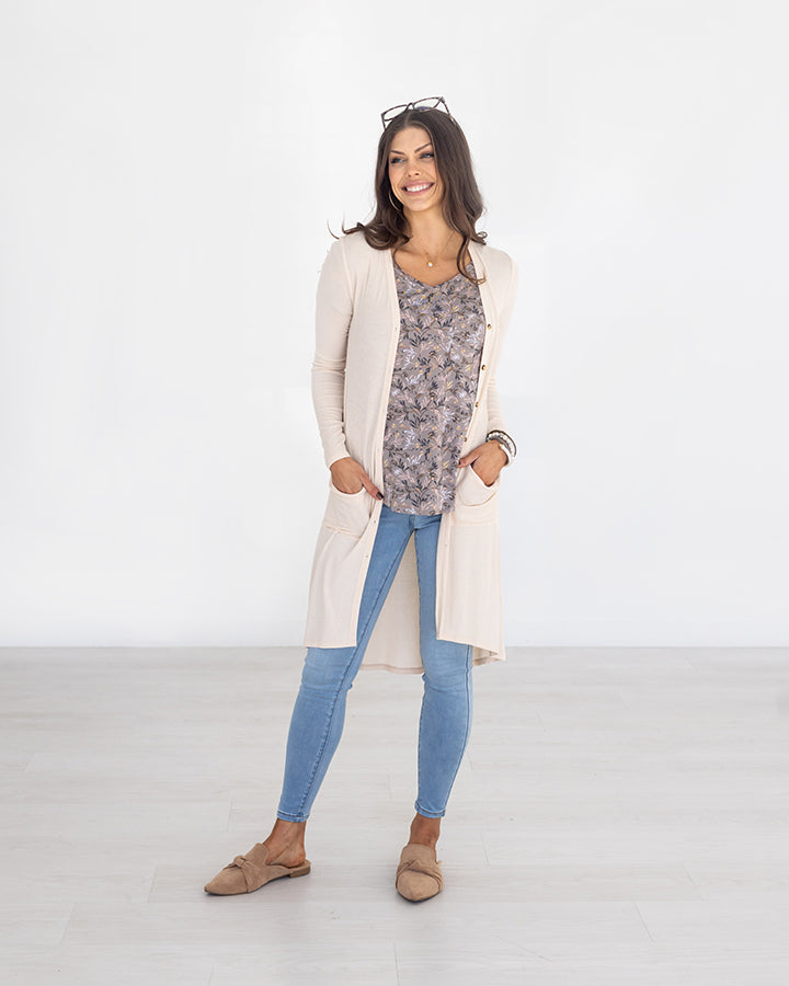 Lightweight Ribbed Duster in Almond - FINAL SALE