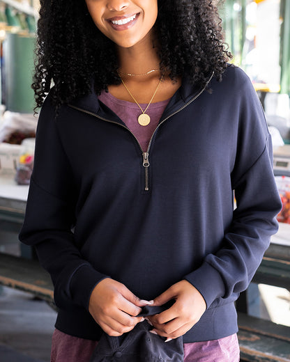 Luxe Knit Half-Zip Pullover in Navy