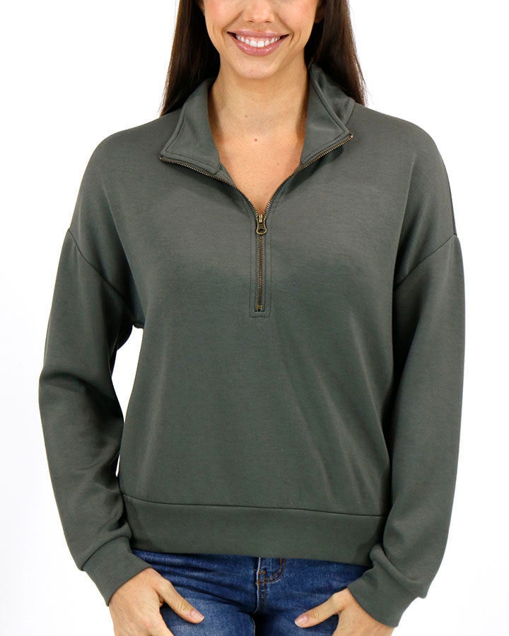 Luxe Knit Half-Zip Pullover in Olive