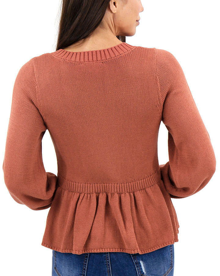 Mel's Pretty Peplum Sweater in Brick - FINAL SALE