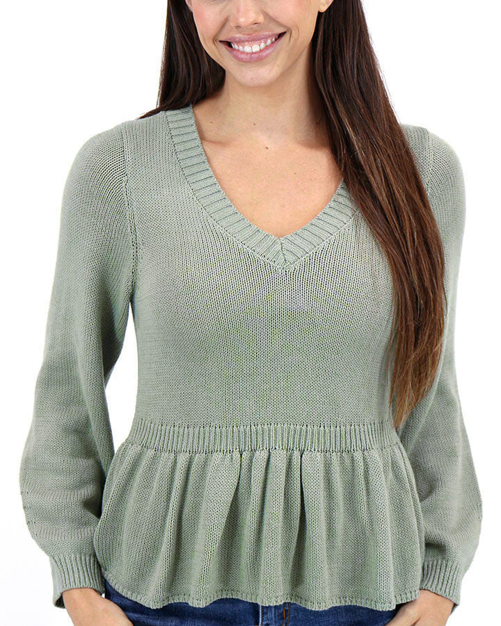 Mel's Pretty Peplum Sweater in Spanish Moss - FINAL SALE