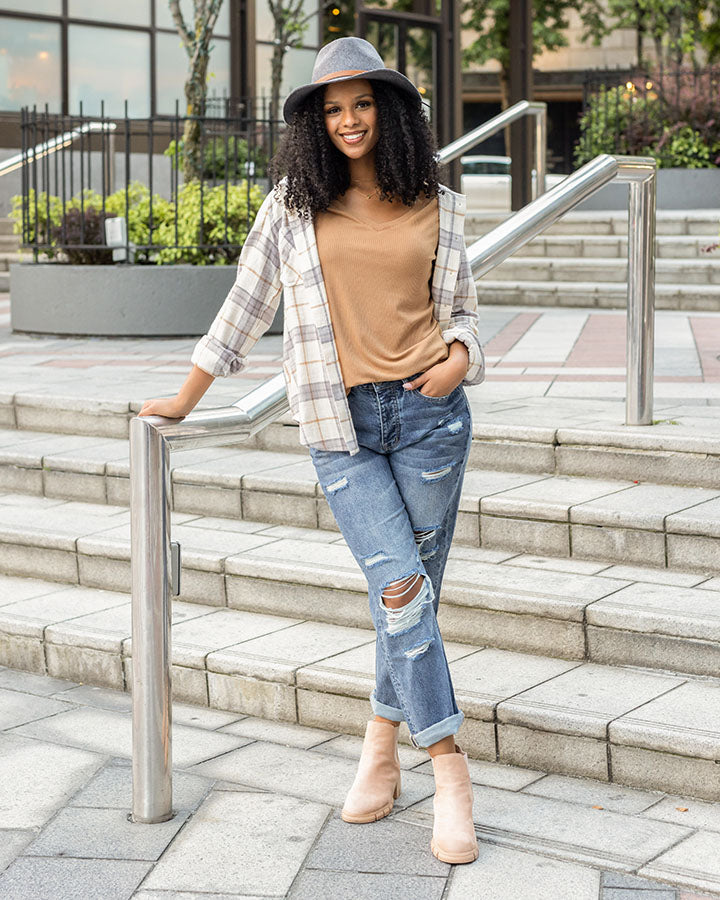 Mineral Washed Ribbed Tee in Vintage Butterscotch - FINAL SALE