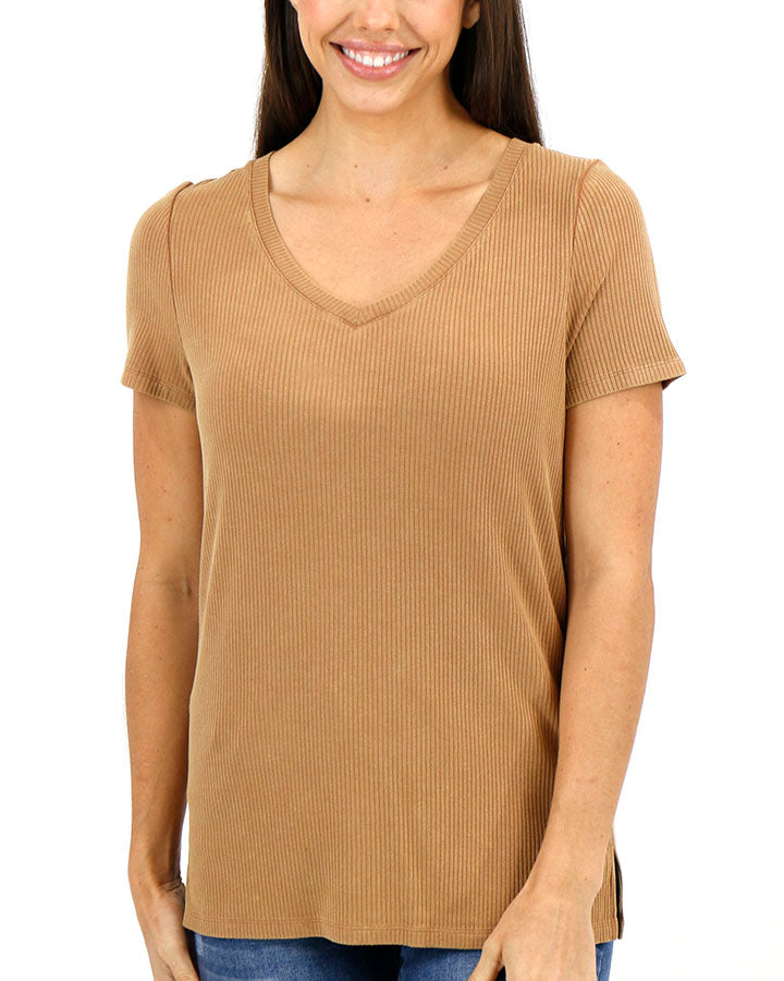 Mineral Washed Ribbed Tee in Vintage Butterscotch - FINAL SALE