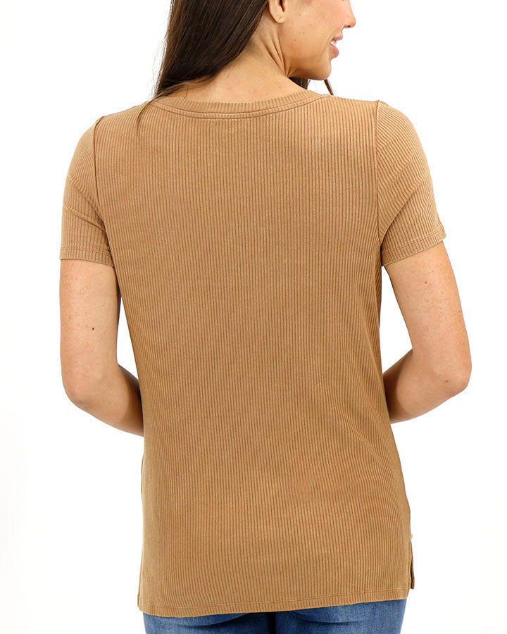 Mineral Washed Ribbed Tee in Vintage Butterscotch - FINAL SALE