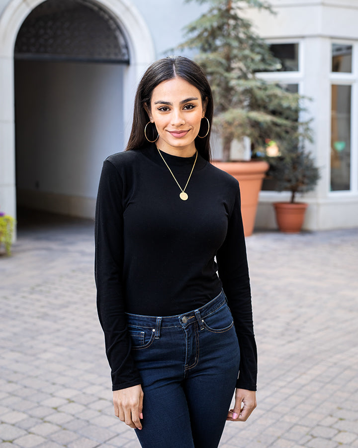 Mock Neck Black Long Sleeve Perfect Fit