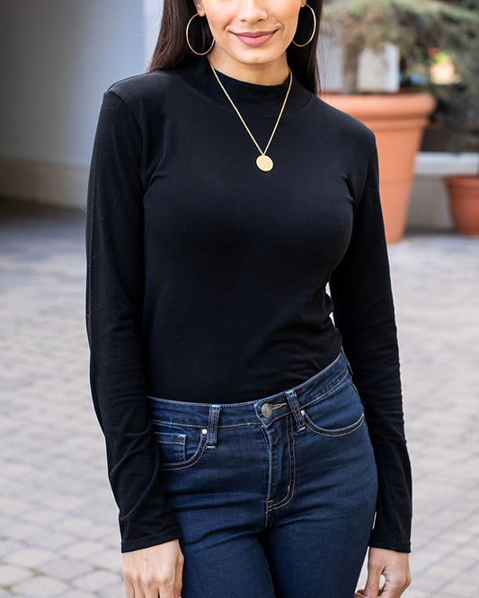 Mock Neck Black Long Sleeve Perfect Fit