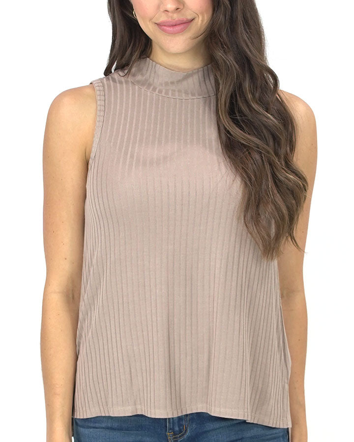 Ribbed Mock Neck Tank in Mocha - FINAL SALE