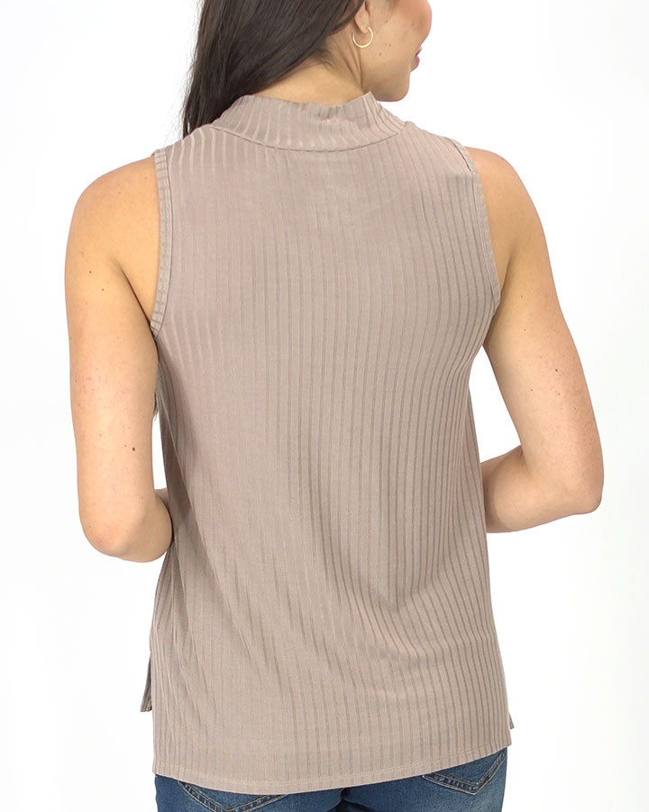 Ribbed Mock Neck Tank in Mocha - FINAL SALE