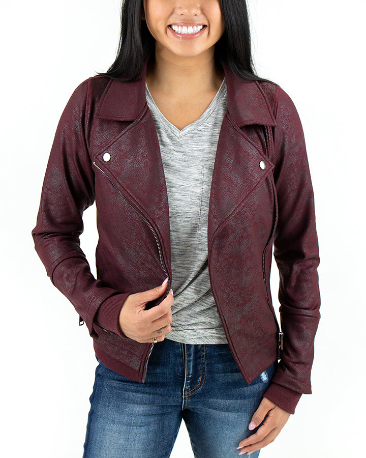 Move Free Leather Like Bordeaux Moto Jacket Grace and Lace