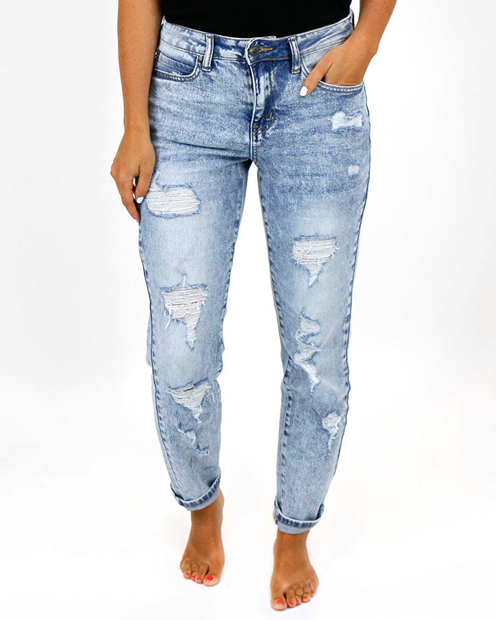 New Distressed Girlfriend Denim in Stone Wash - FINAL SALE