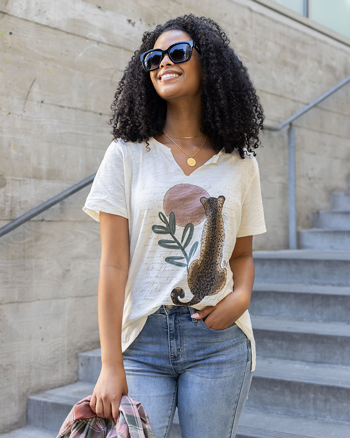 Notched Neck Washed & Worn Graphic Tee - FINAL SALE