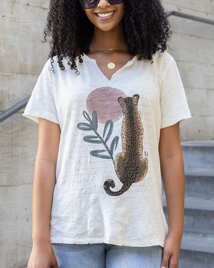 Notched Neck Washed & Worn Graphic Tee - FINAL SALE