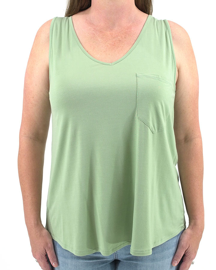 Perfect Pocket V-Neck Tank in Basil - FINAL SALE