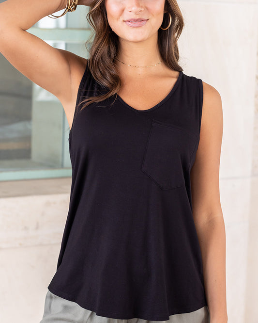 Perfect Pocket V-Neck Tank in Black - FINAL SALE