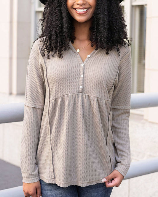 Piper Thermal Waffle Top in Taupe - FINAL SALE