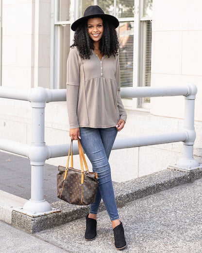 Piper Thermal Waffle Top in Taupe - FINAL SALE