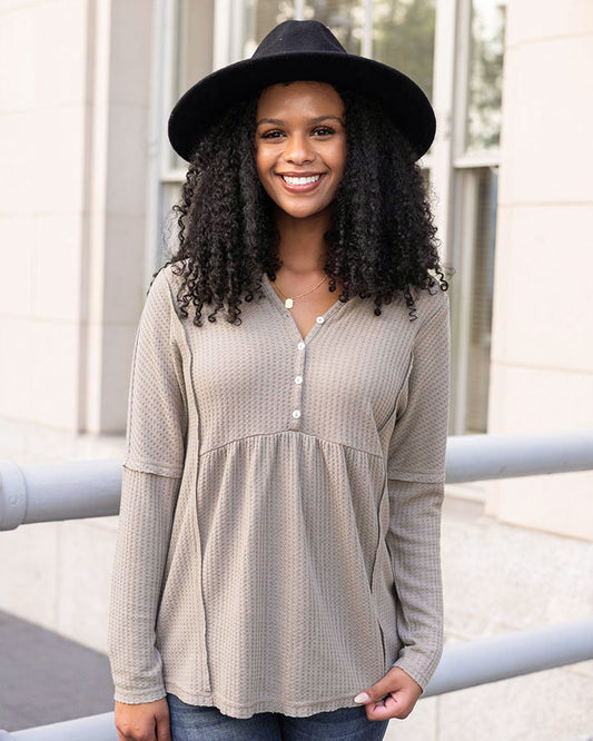 Piper Thermal Waffle Top in Taupe - FINAL SALE