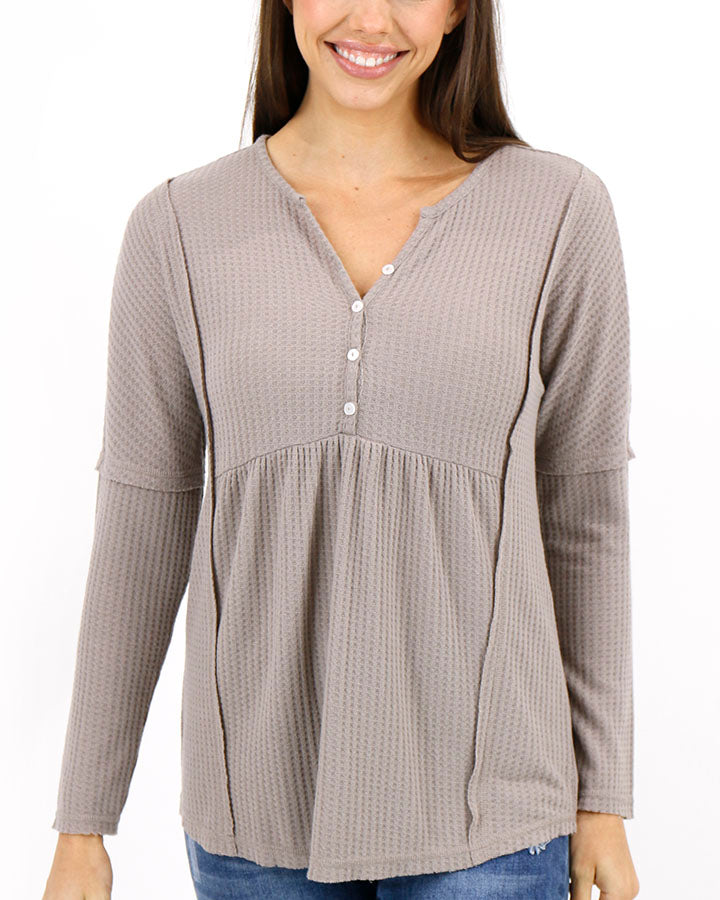 Piper Thermal Waffle Top in Taupe - FINAL SALE