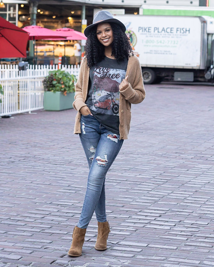 Plaid Patched Denim in Vintage Mid-Wash