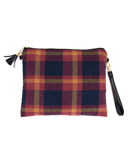 Plaid Flannel Crossbody Bag in Navy/Wine - FINAL SALE