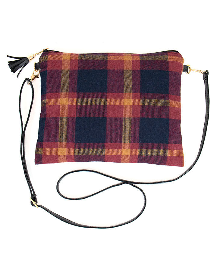 Plaid Flannel Crossbody Bag in Navy/Wine - FINAL SALE