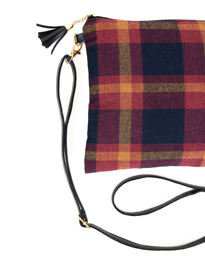 Plaid Flannel Crossbody Bag in Navy/Wine - FINAL SALE