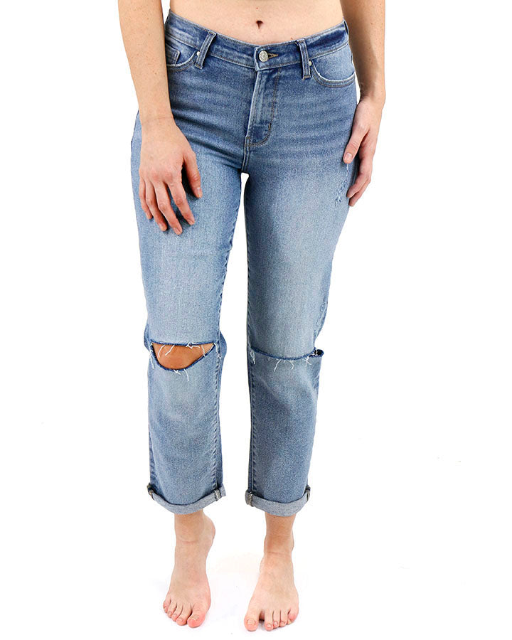 Premium Denim High Waisted Mom Jeans in Non Distressed Mid-Wash - Grace and  Lace