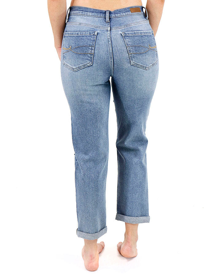 Premium Denim High Waisted Mom Jeans in Non Distressed Mid-Wash - Grace and  Lace