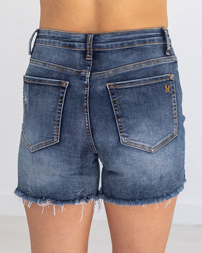 RePurposed Button Fly Shorts in Dark Mid-Wash - FINAL SALE