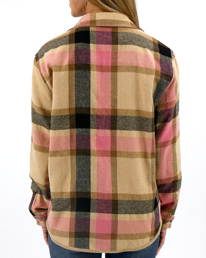 Reversible Corduroy Shacket in Camel/Pink Plaid