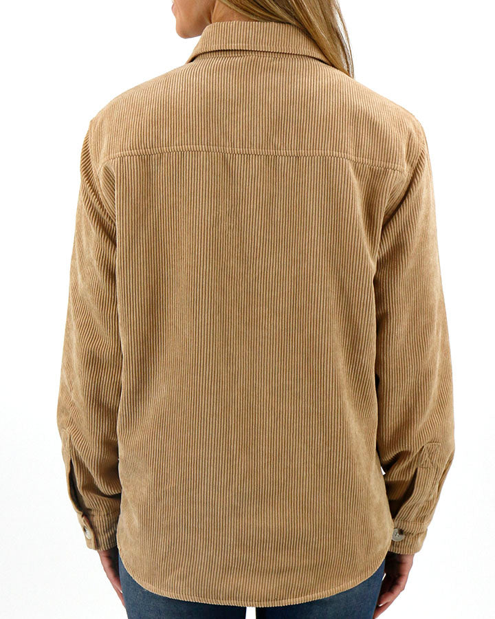 Reversible Corduroy Shacket in Camel/Pink Plaid