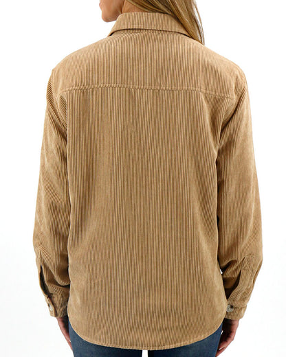Reversible Corduroy Shacket in Camel/Pink Plaid