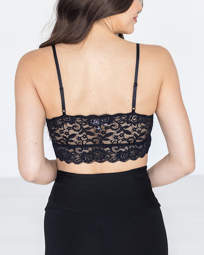 XL Black Lace Bralette Top | Woman's Bralette | Ladies Bralette |  Adjustable Straps | Stretchy Back | Lace Detail Bralette | Black Crop Top