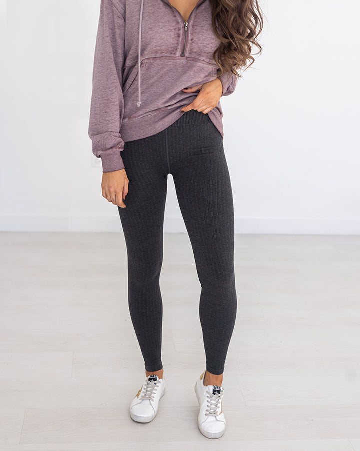 Perfect Fit Seamless Ribbed Leggings in Heathered Charcoal - FINAL SALE