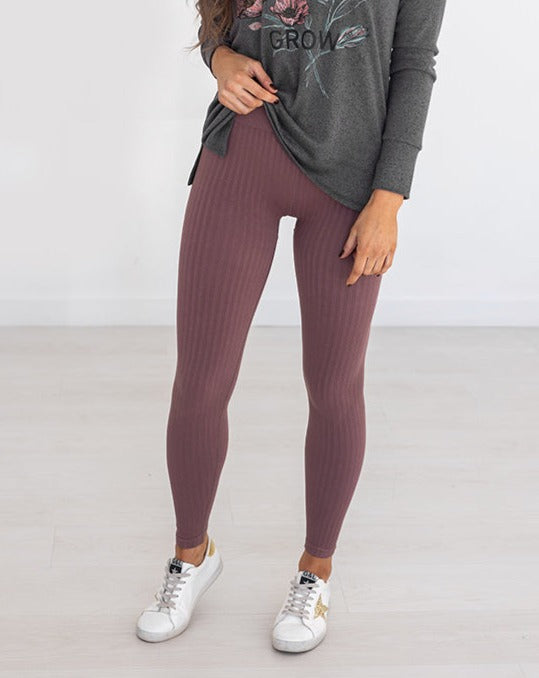 Balance Ribbed Leggings - Maroon, Gym Wear