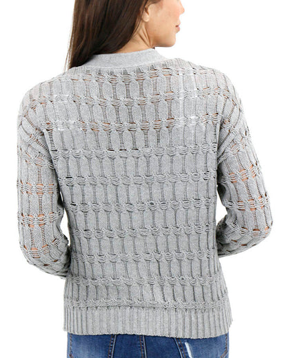 Skip Stitch Cabled Button Sweater in Heathered Grey