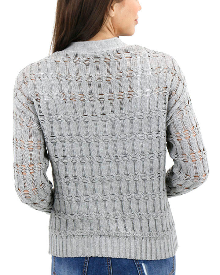 Skip Stitch Cabled Button Sweater in Heathered Grey