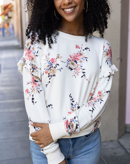 So Soft Ruffle Sleeve Pullover in Vintage Floral - FINAL SALE
