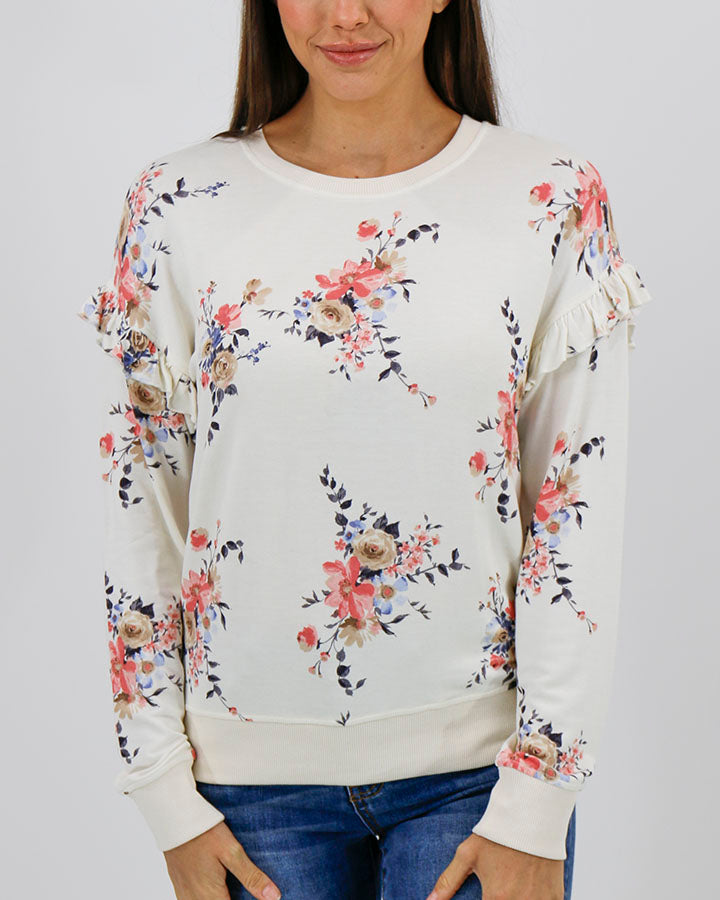 So Soft Ruffle Sleeve Pullover in Vintage Floral - FINAL SALE