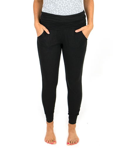 Foldover Waist Loggers in Black