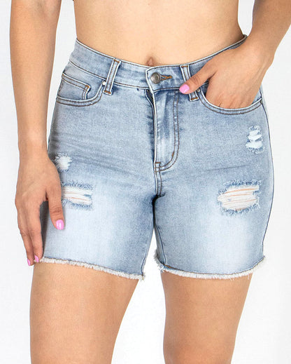 Distressed Super Stretch Shorts in Light Aged-Wash - FINAL SALE