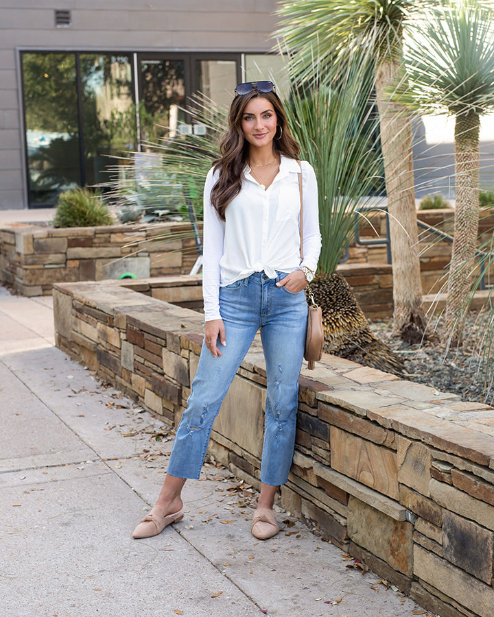 stretch button up