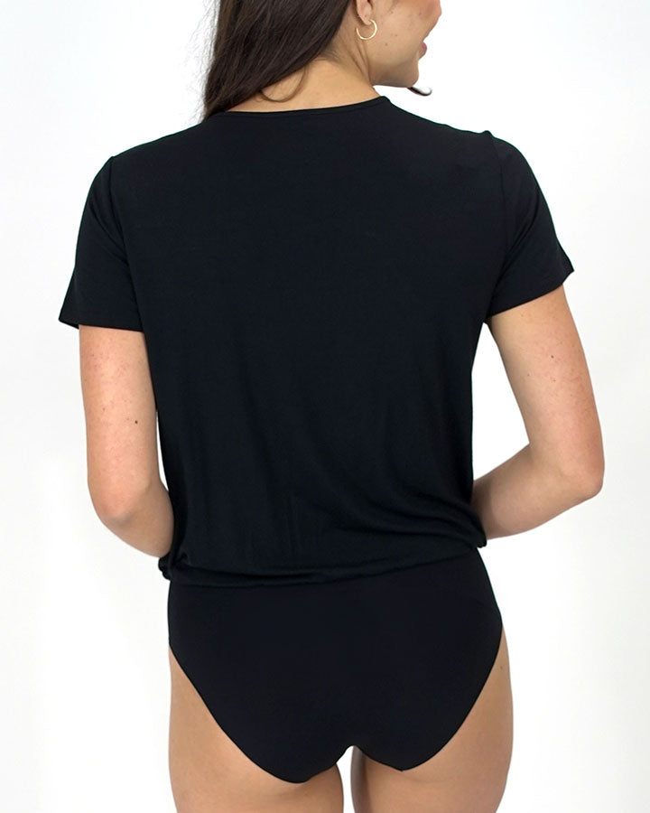 Surplice Tummy Support Bodysuit in Black