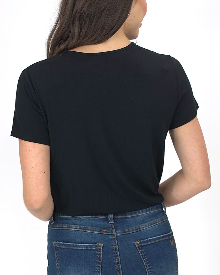 Surplice Tummy Support Bodysuit in Black